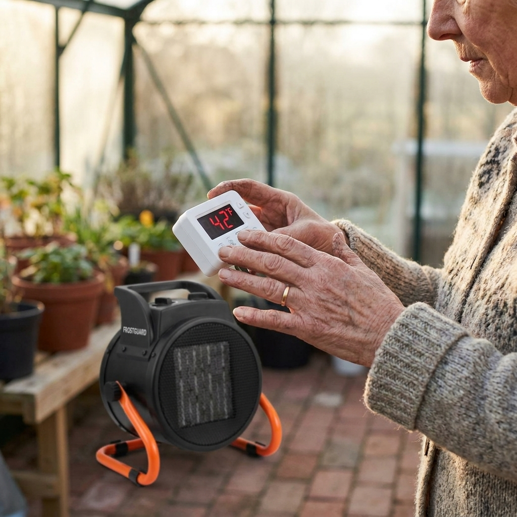 The digital thermostat reading 42°F