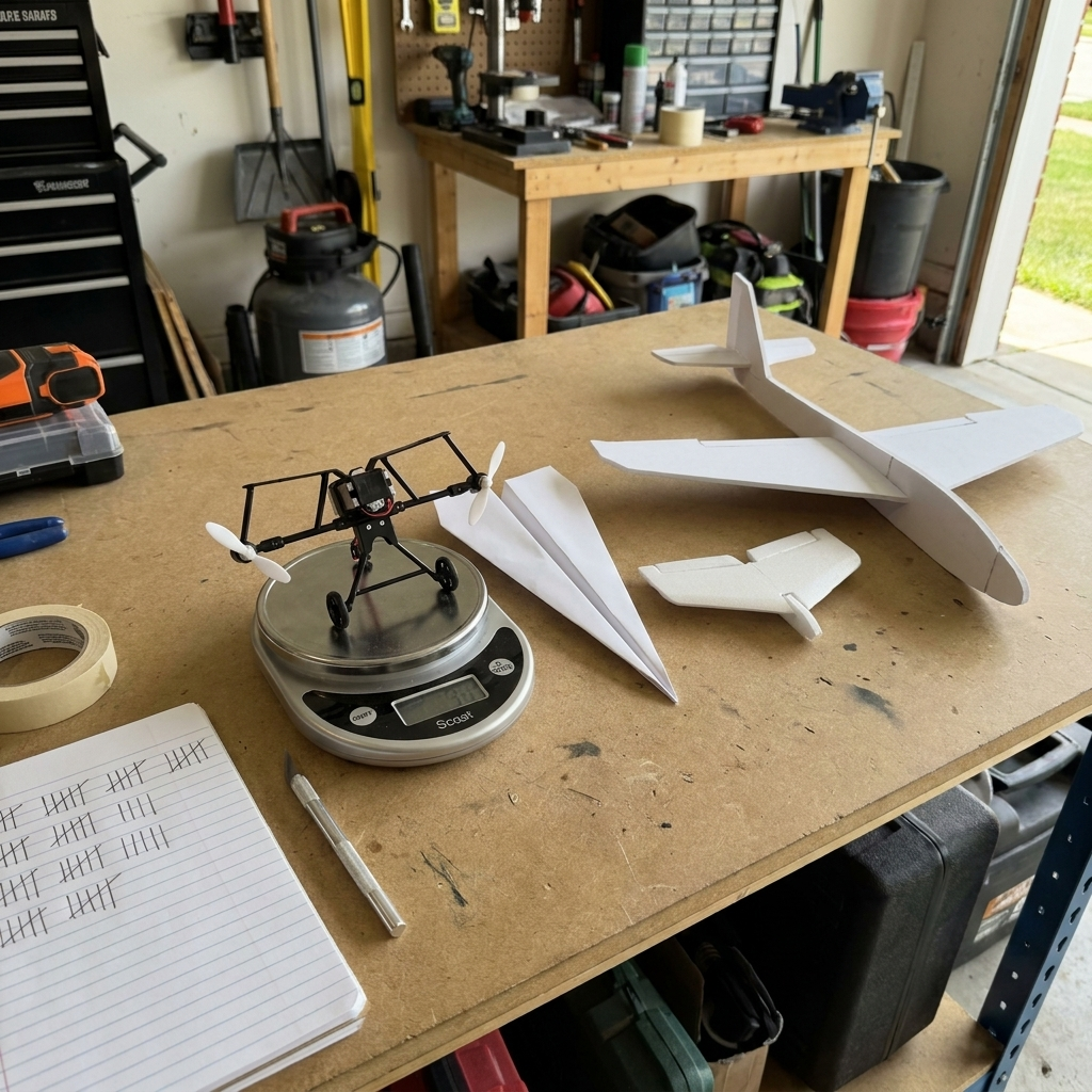 A kitchen-scale lift test with paper, EPP and foam-board airframes