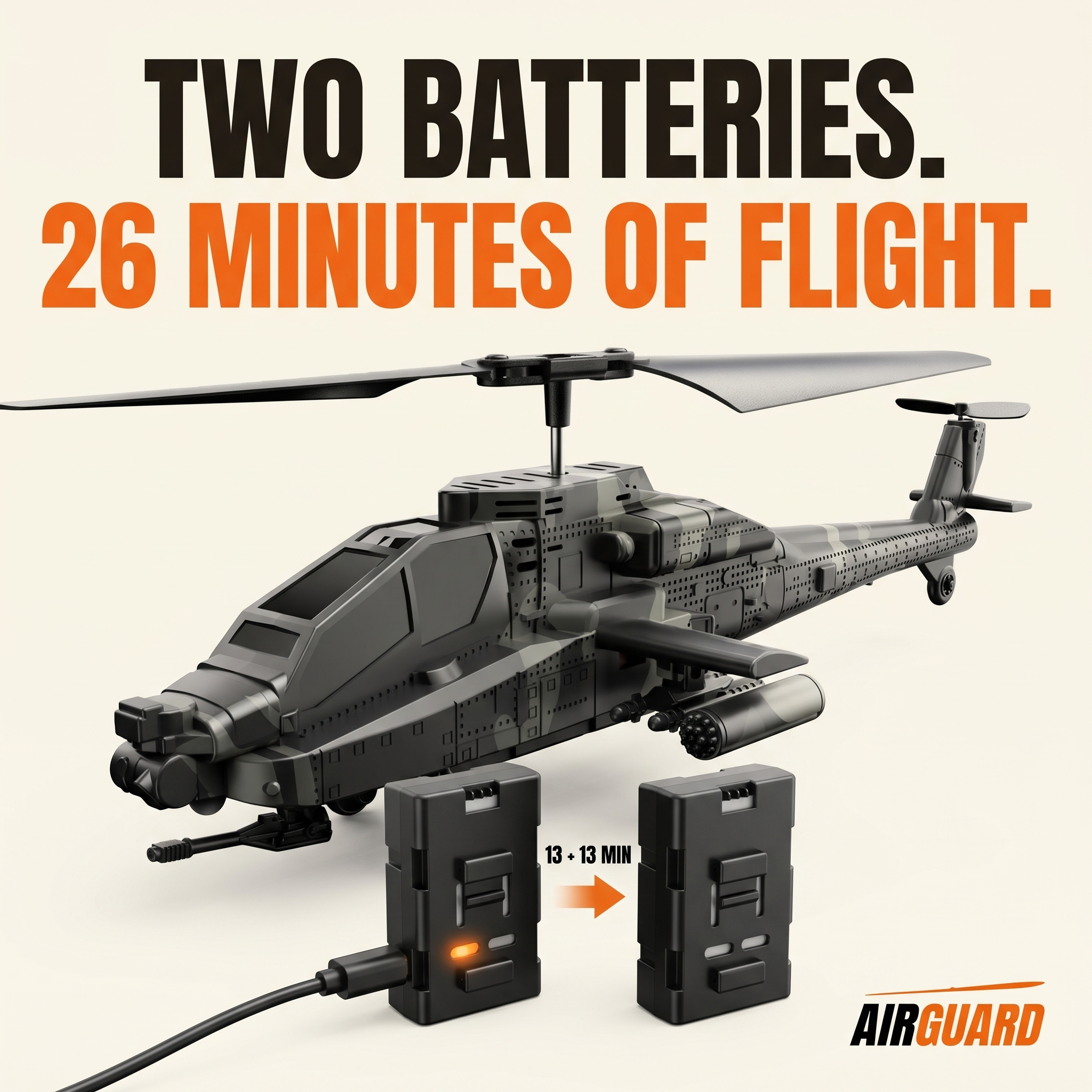 Two batteries for up to 26 minutes of flight