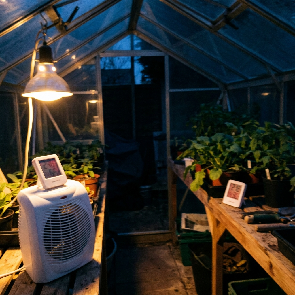Two thermometers, one on the heater and one at the far end