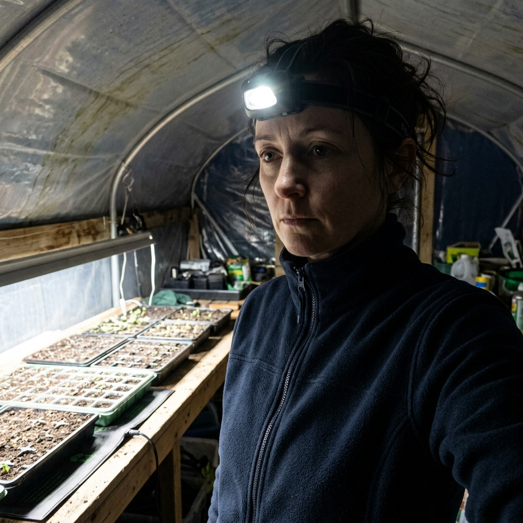 Checking the propagation bench at midnight in March under a headlamp