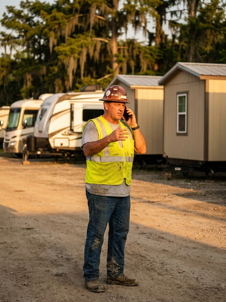 A foreman arranging crew housing at Total Hook Up in Galliano, LA