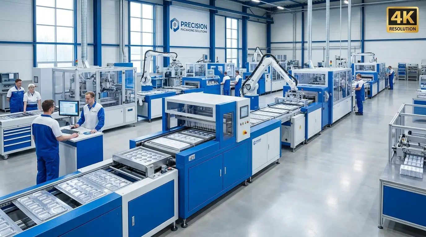 Industrial packaging production facility with automated machinery