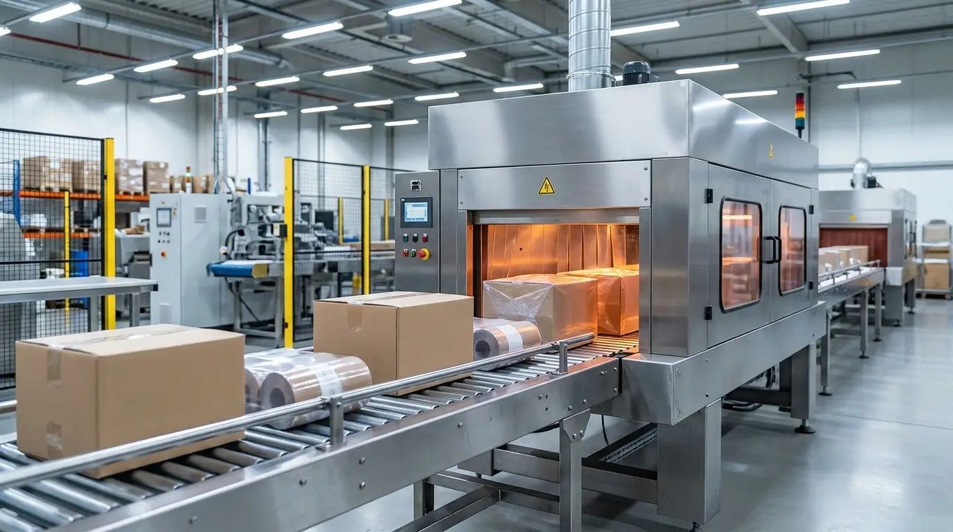 Shrink wrapping machine with shrink film