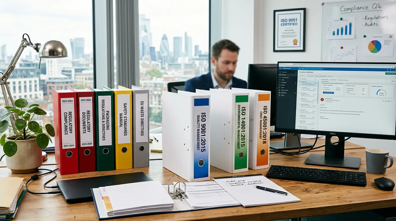 Regulatory compliance documents ISO certification folders packaging