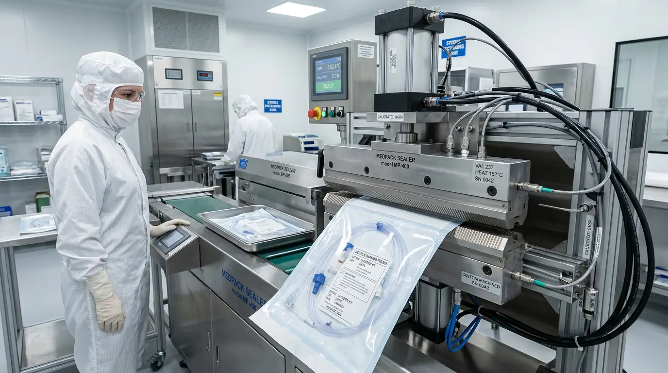 Medical device packaging sealing die in cleanroom environment