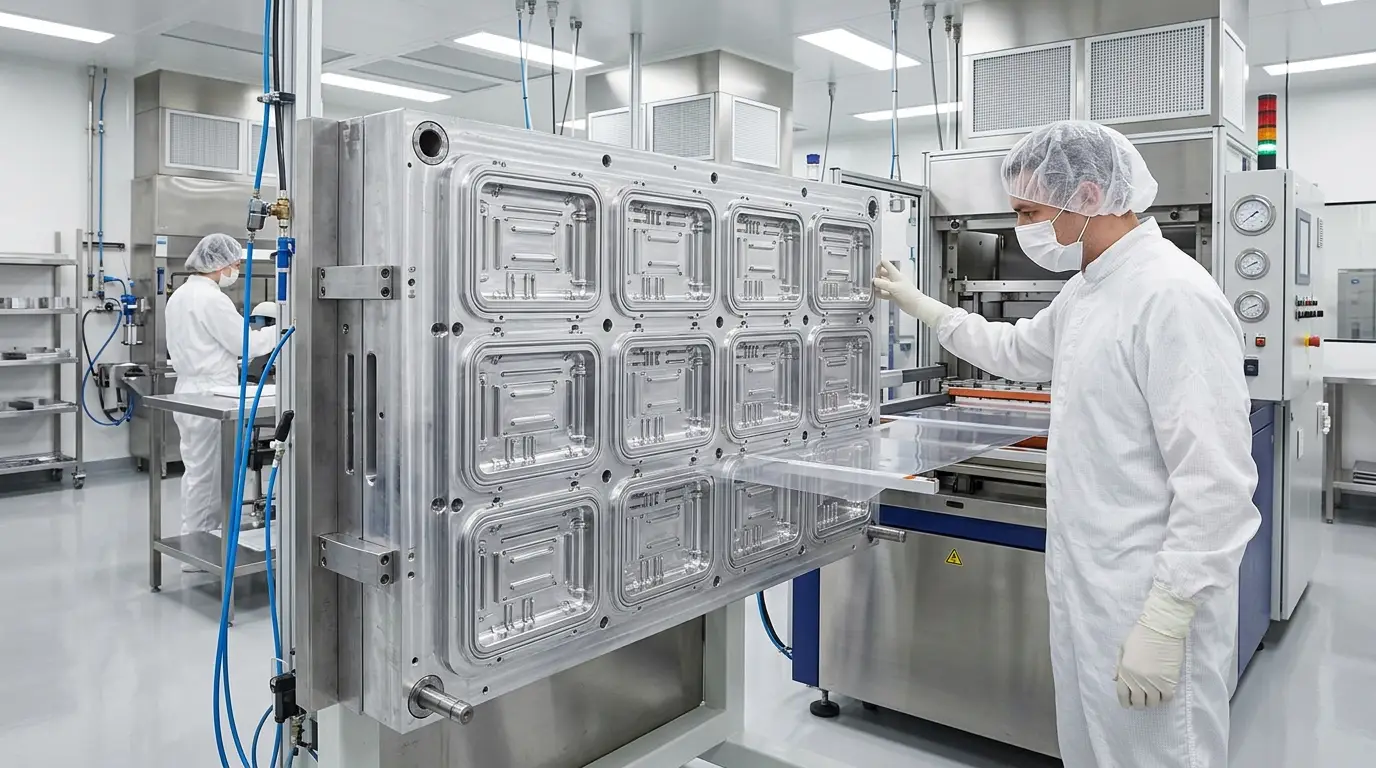 Medical packaging thermoforming cavity tool for sterile device trays