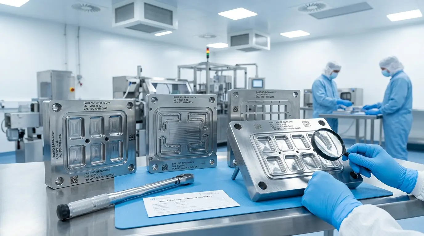 Sterile medical blister packaging tooling components in cleanroom