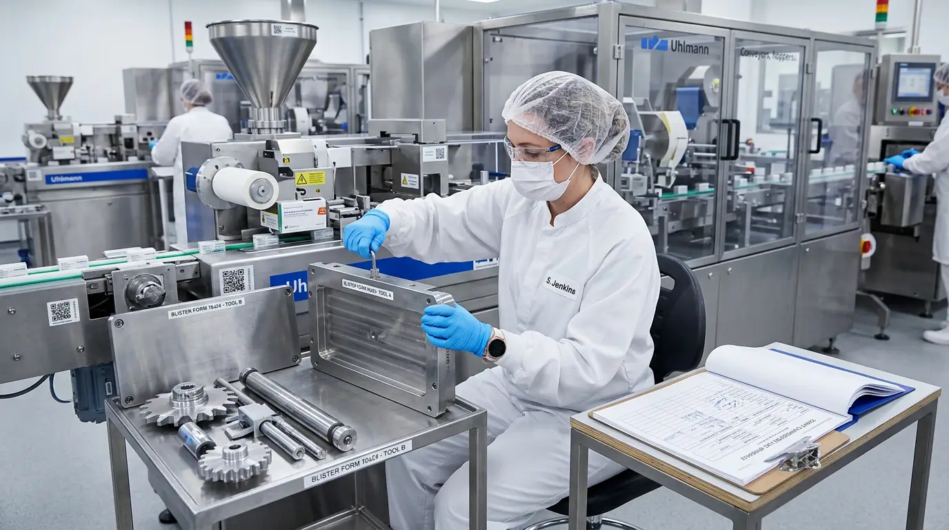Medical packaging line changeover operator switching validated format parts