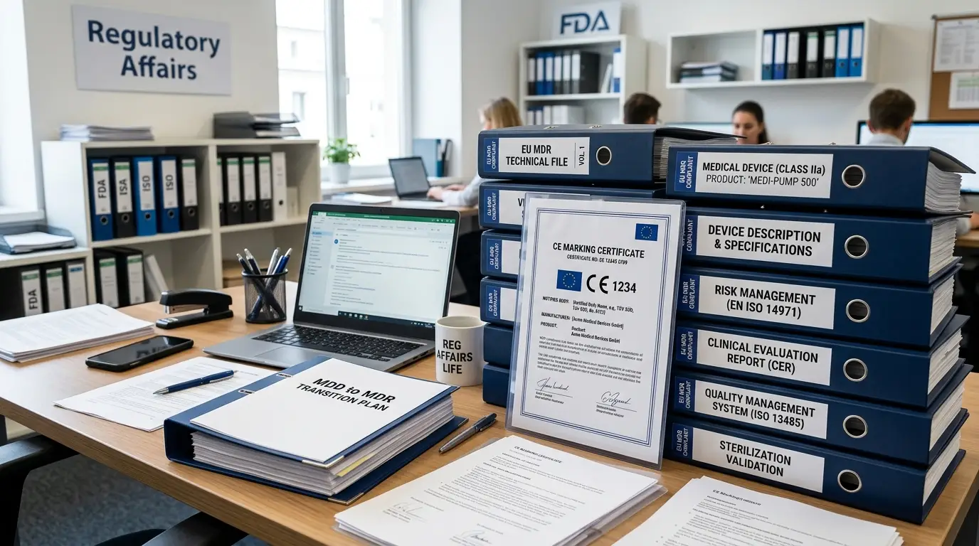 EU MDR regulatory compliance documentation and CE marking certificates for medical devices