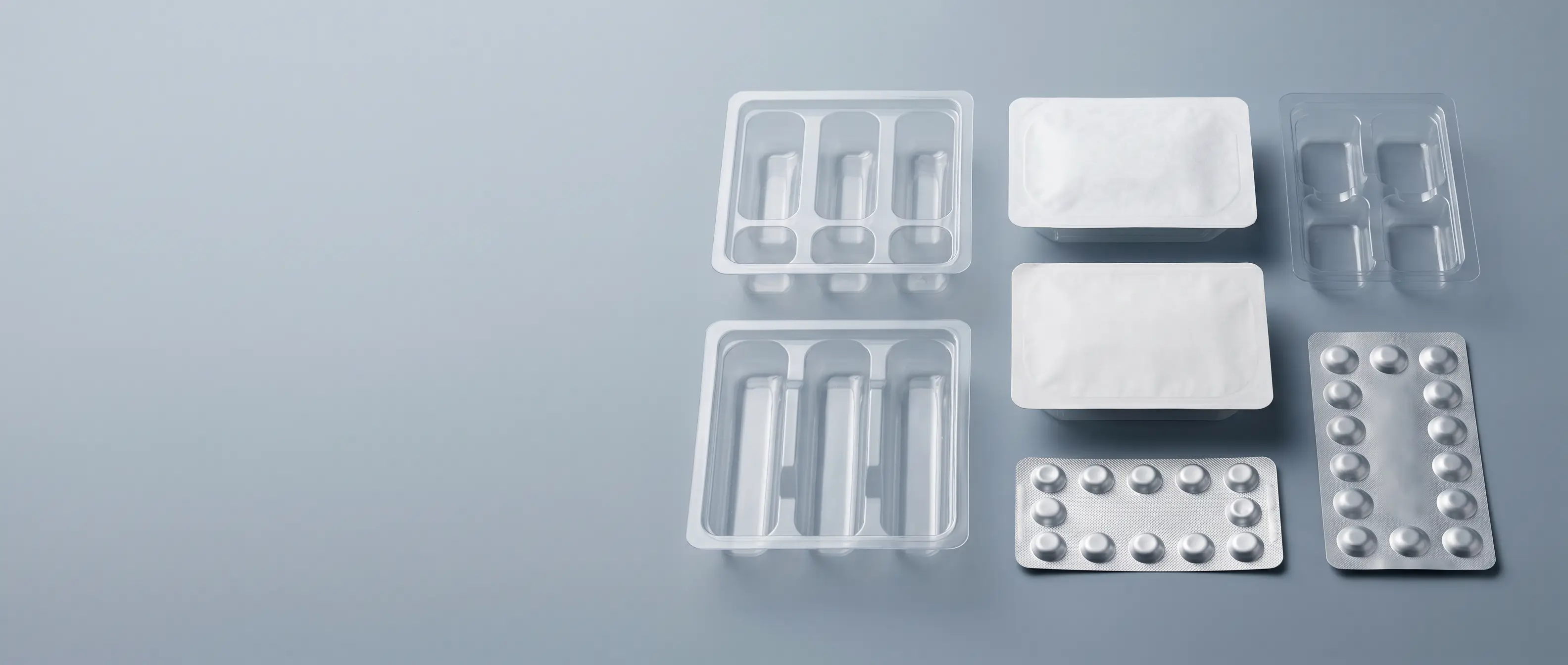 Thermoformed trays, Tyvek-sealed packs and blister packaging