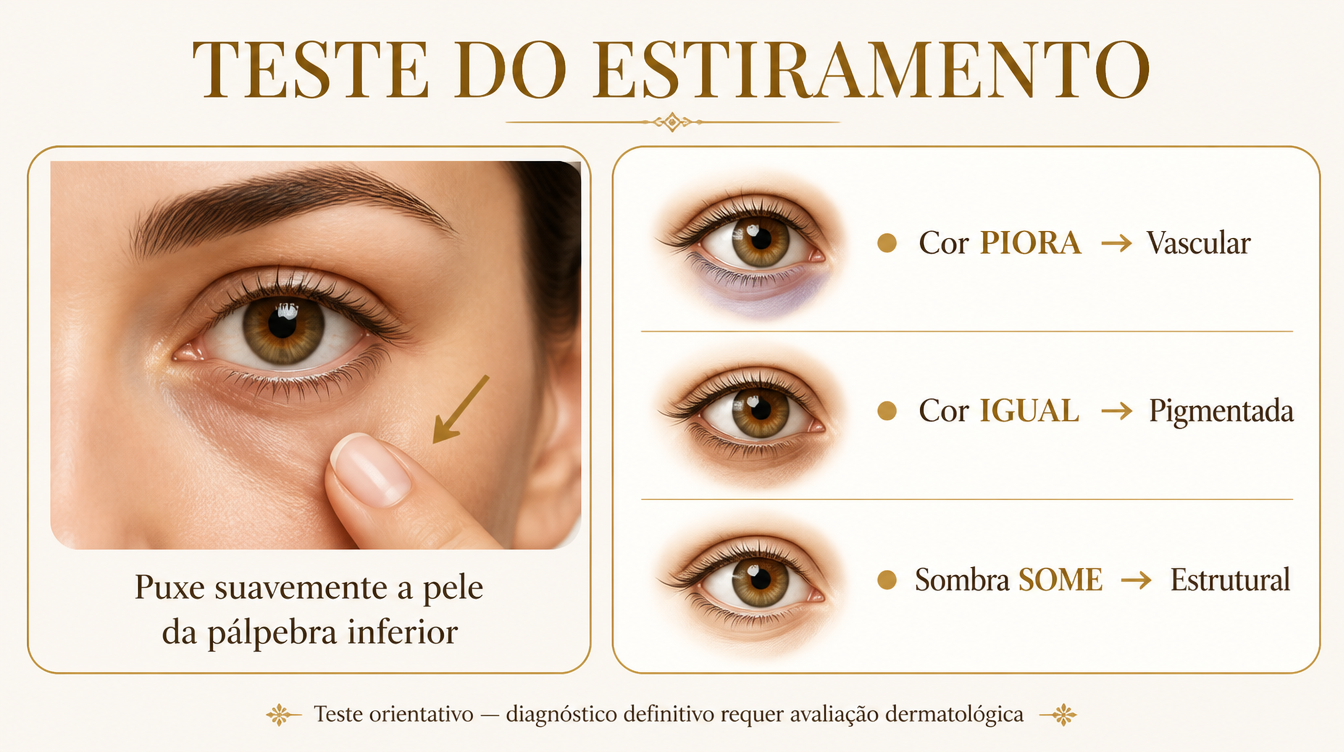 Infográfico do teste do estiramento para identificar tipo de olheira