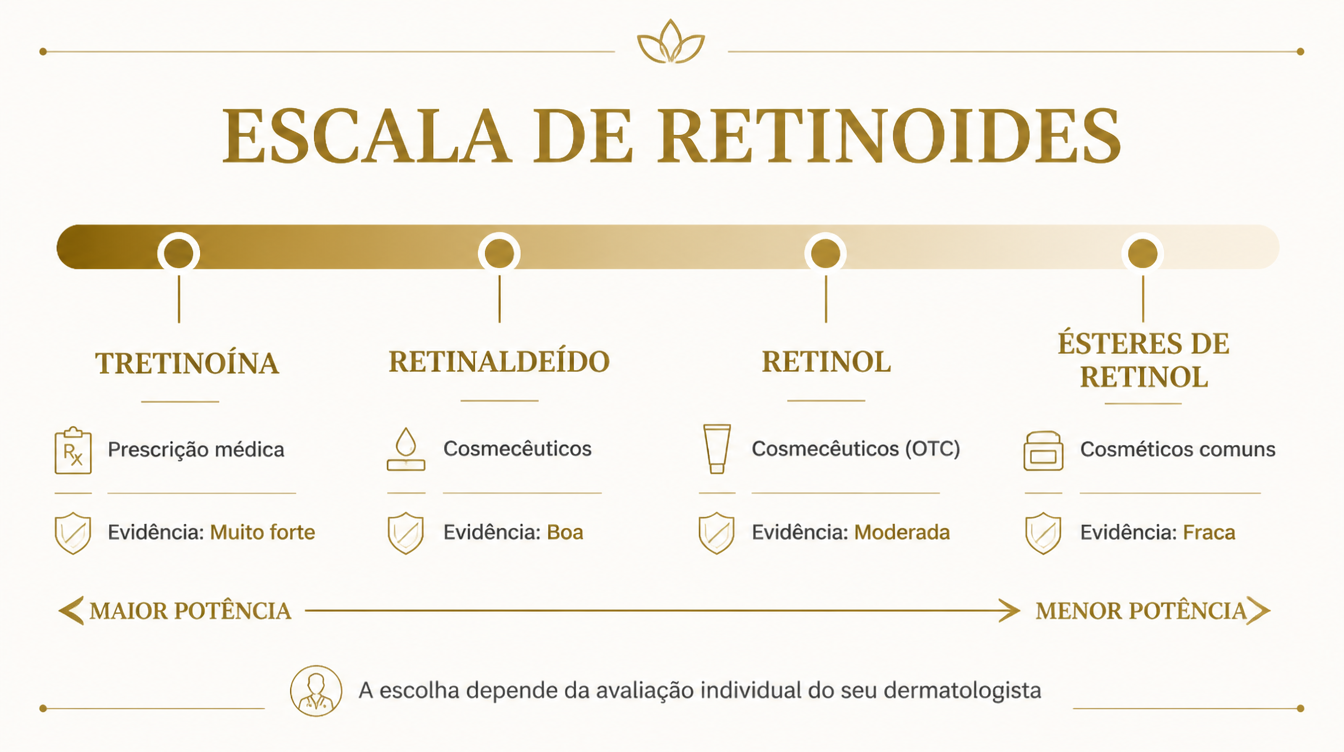 Escala de retinoides: tretinoína, retinaldeído, retinol e ésteres de retinol