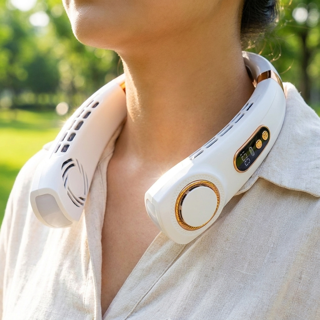 Wova bladeless neck fan, worn