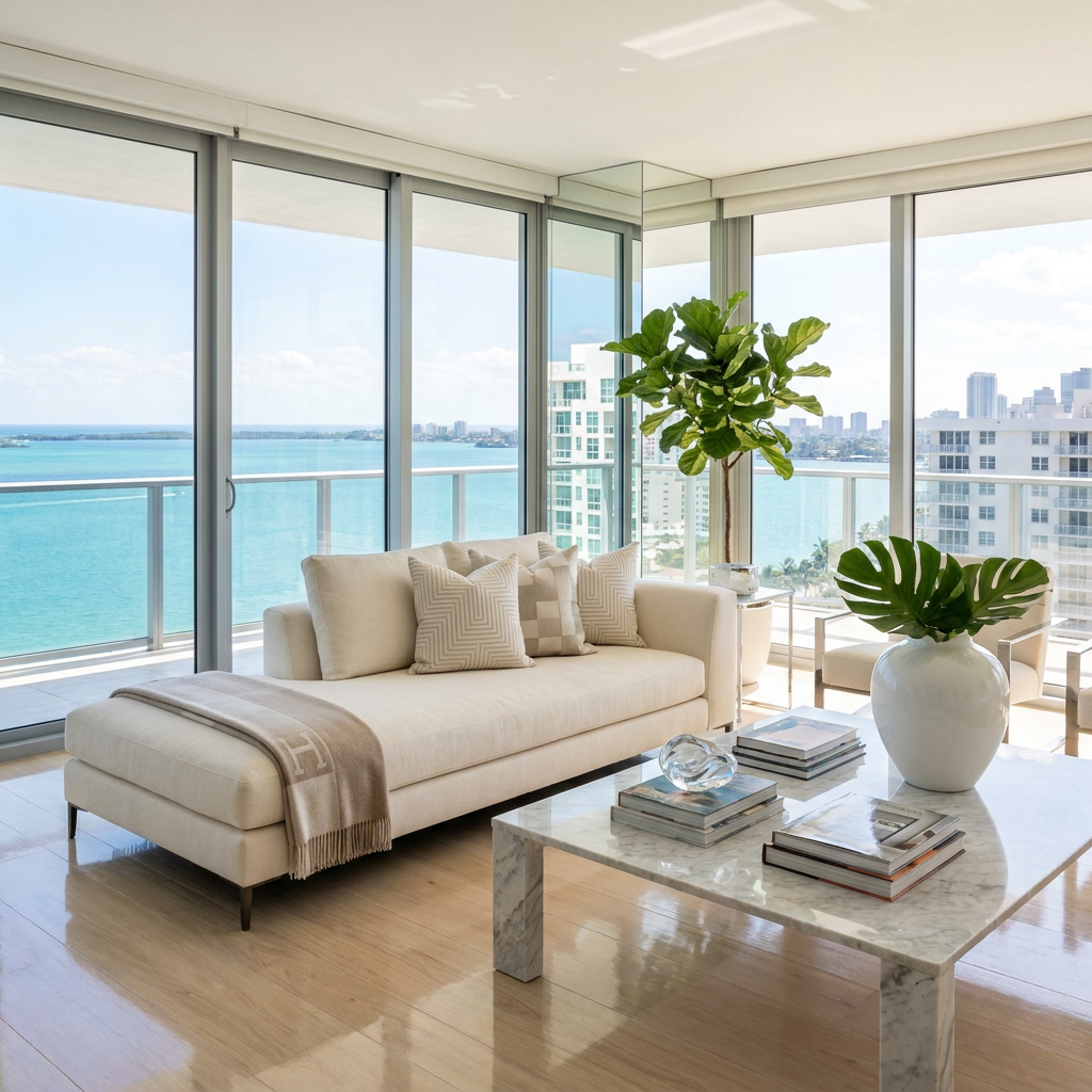 Same living room after — pristine and styled