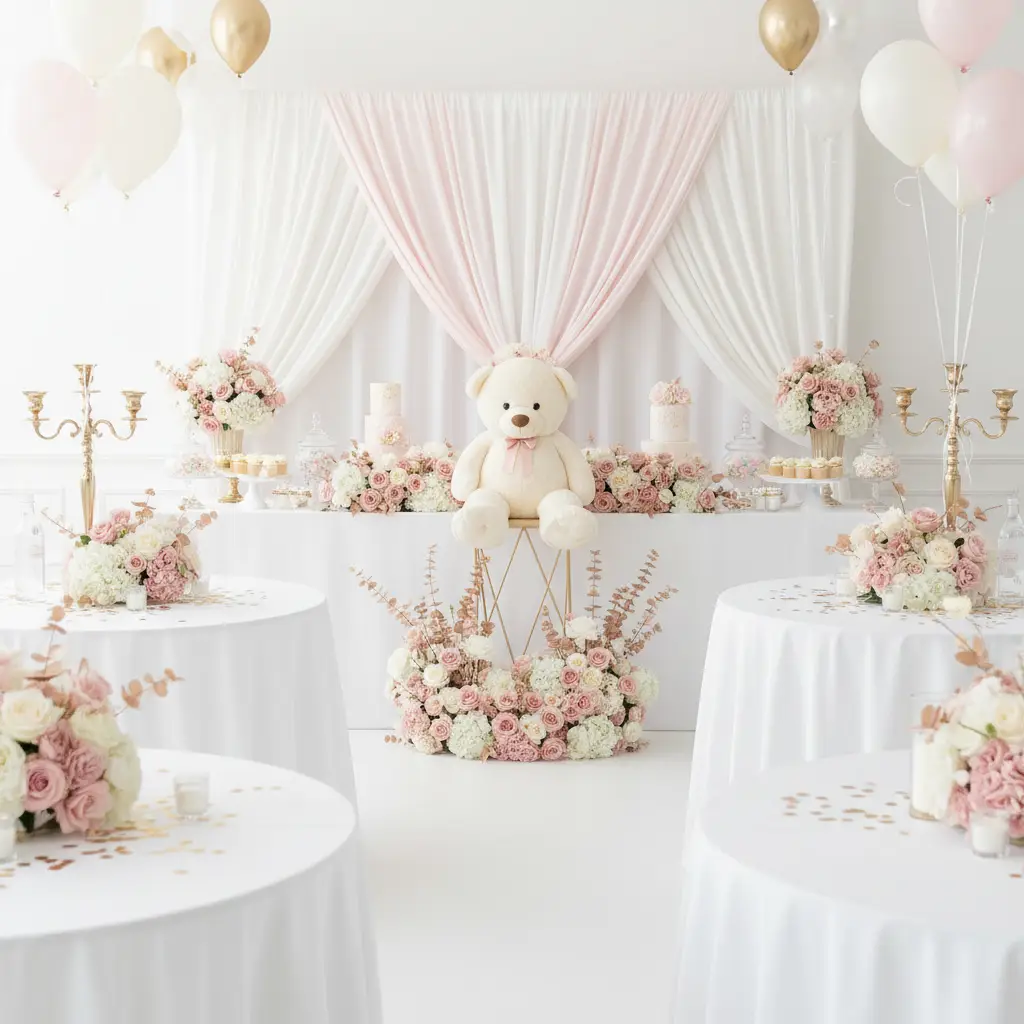 Elegant baby shower with blush pink and gold decor