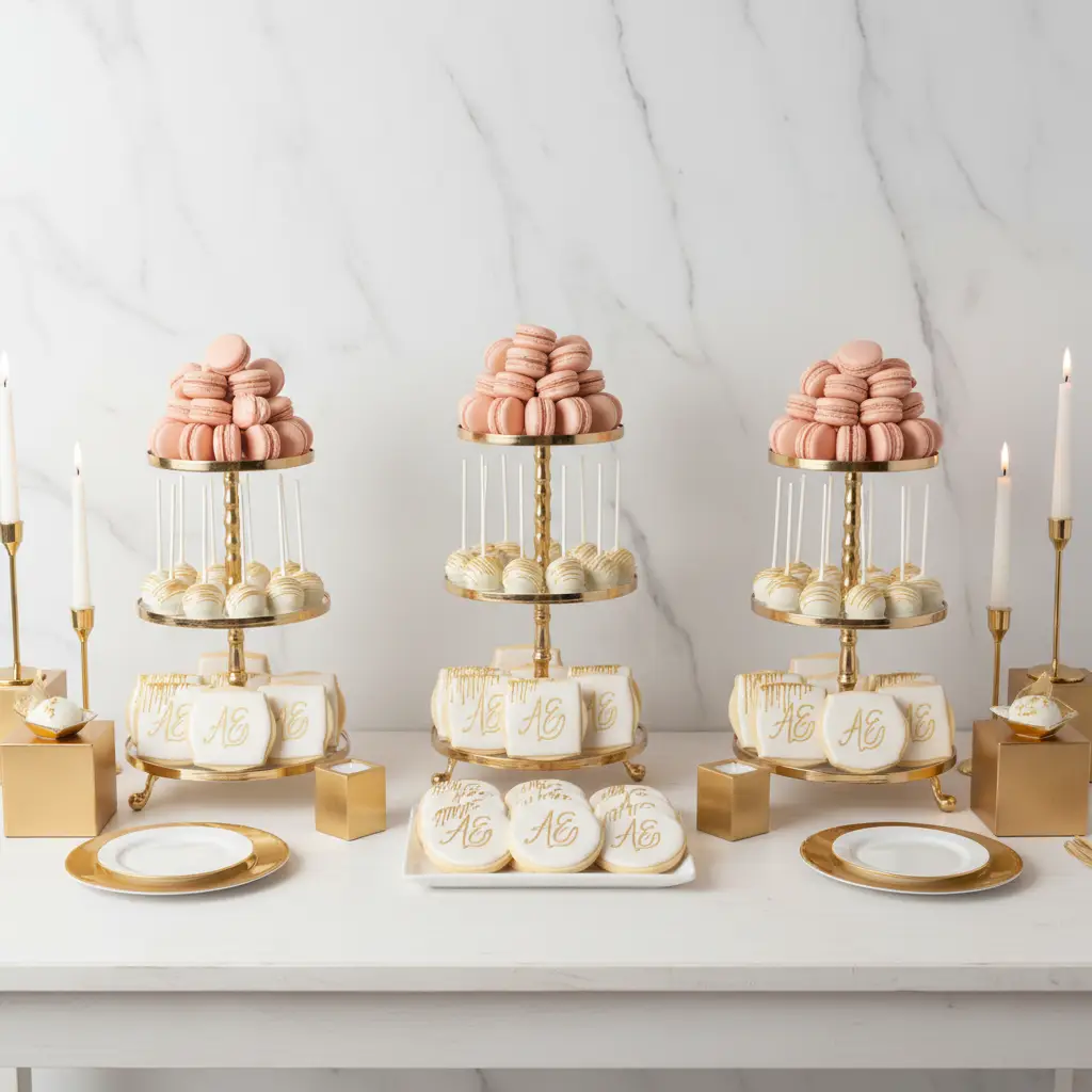 Luxury dessert bar with macarons and cake pops