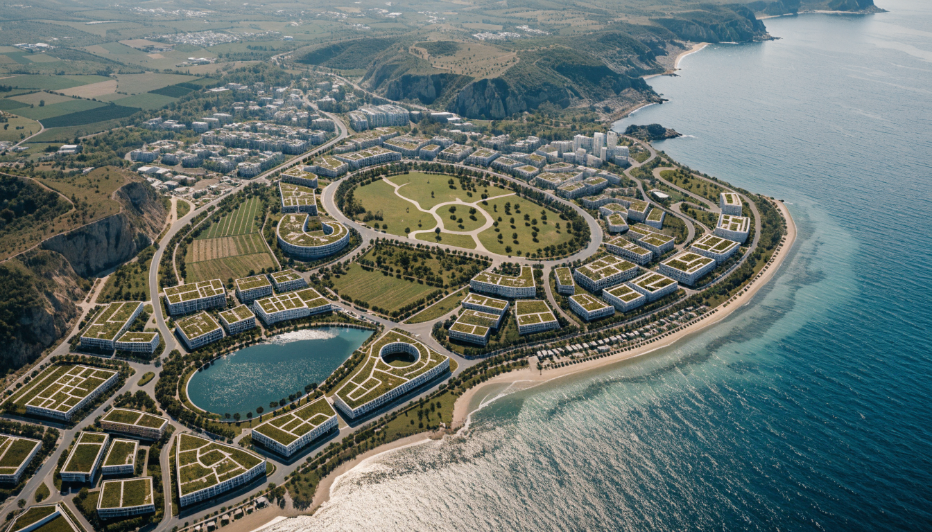 Vue aérienne de l'éco-cité de Zenata dans le Grand Casablanca Vue aérienne de l'éco-cité de Zenata dans le Grand Casablanca
