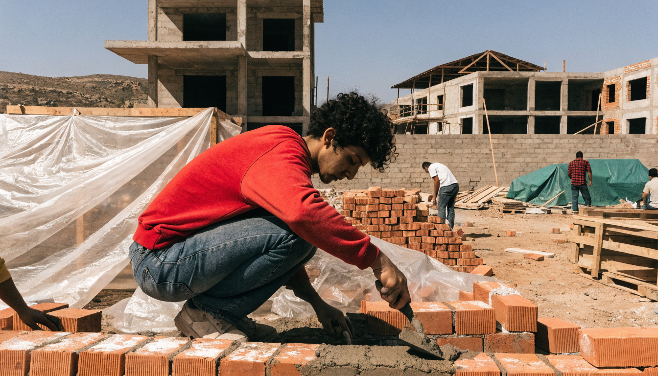 Autoconstruction au Maroc : est-ce vraiment rentable ? Avantages, risques et budget 1 Personne construisant elle-même sa maison au Maroc