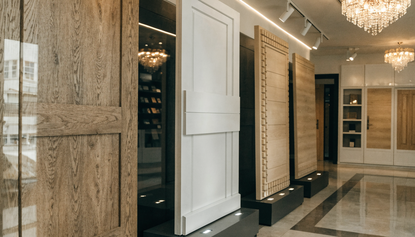 Showroom de portes d'intérieur au Maroc : bois massif, composite PVC et isoplane Showroom de portes d'intérieur au Maroc : bois massif, composite PVC et isoplane