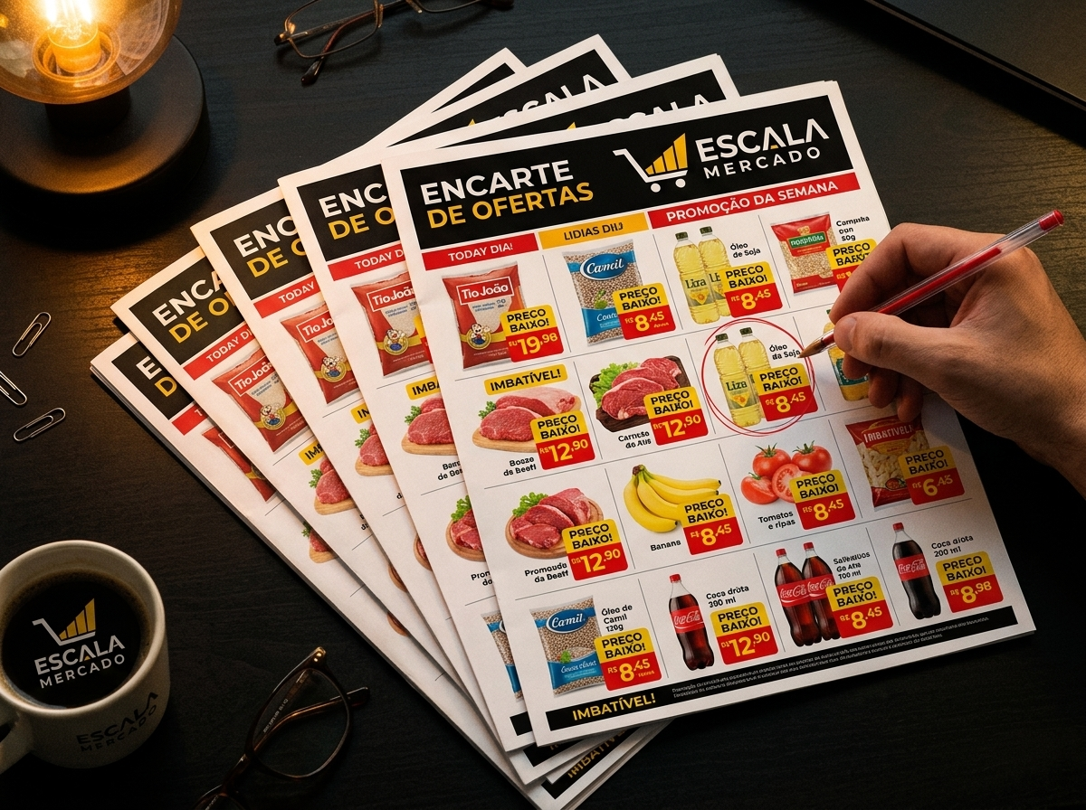 Encartes promocionais produzidos pela Escala Mercado