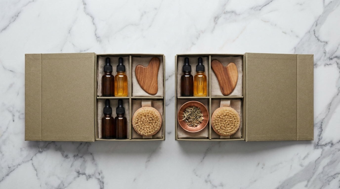 Two skincare routine boxes side by side