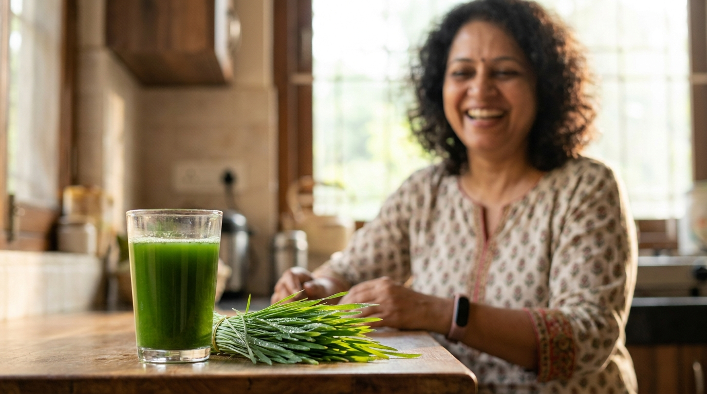 ताजे गव्हांकुर आणि wheatgrass रस