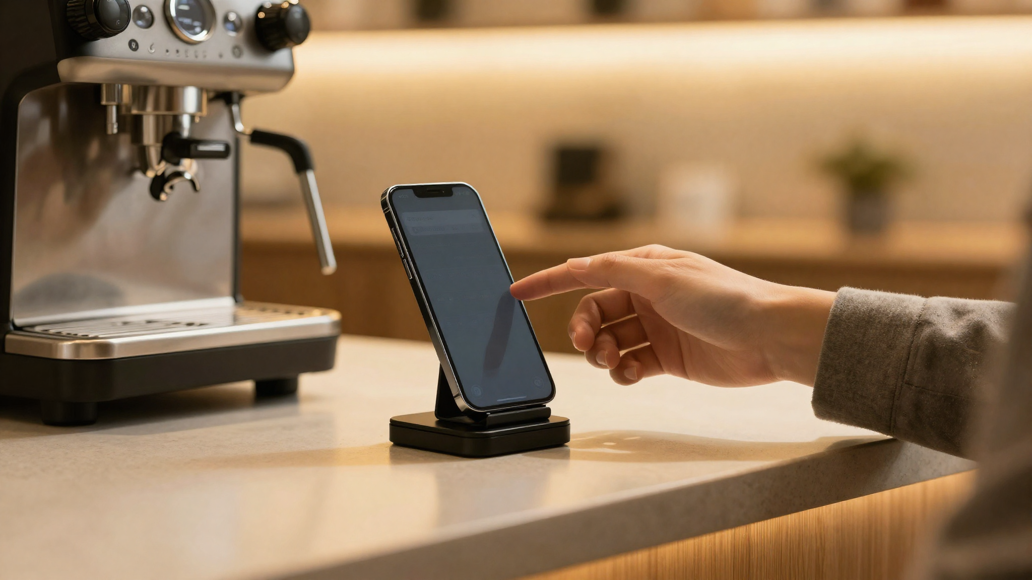 NFC Google review tap stand on a café counter