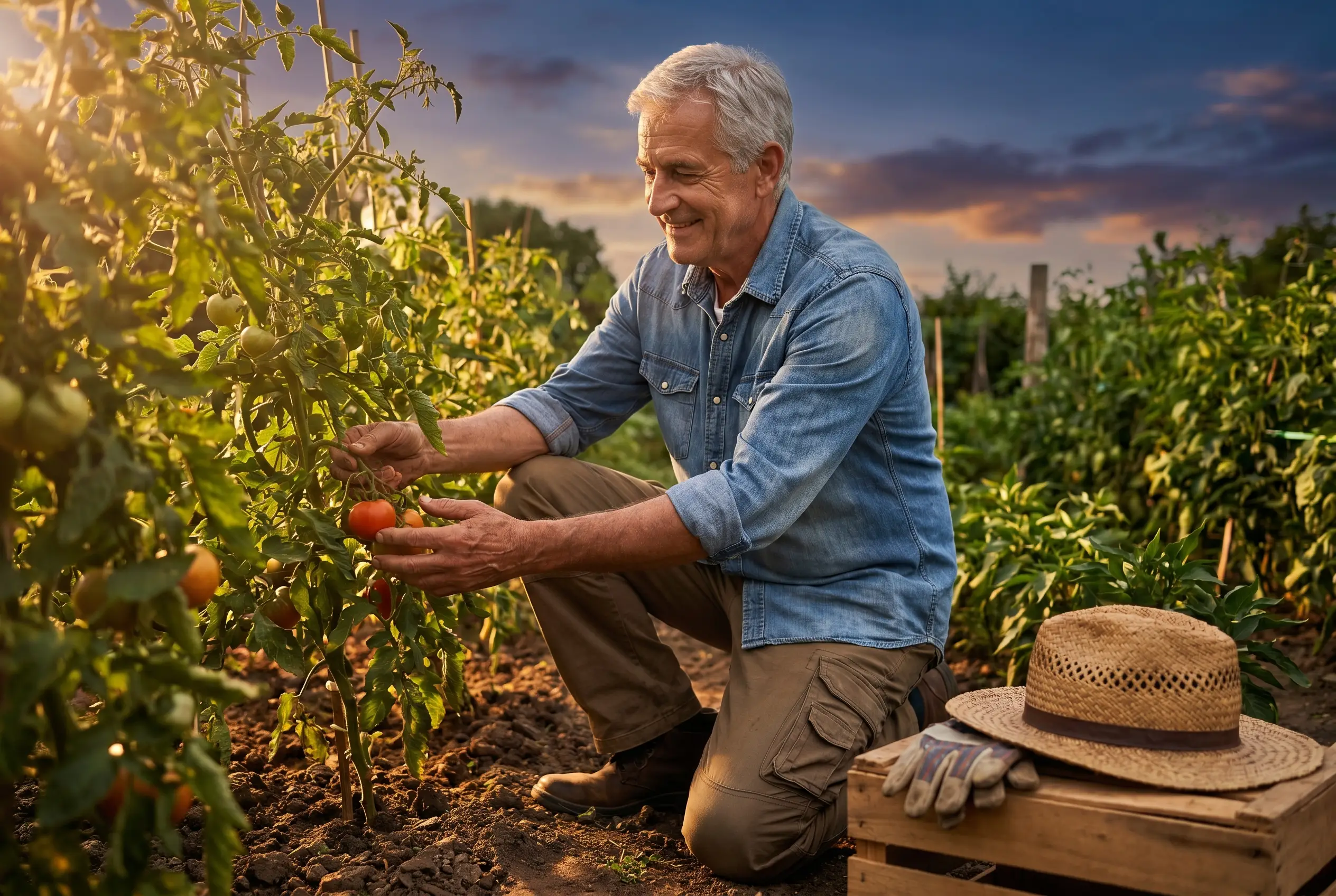 A man tending his garden with steady hands