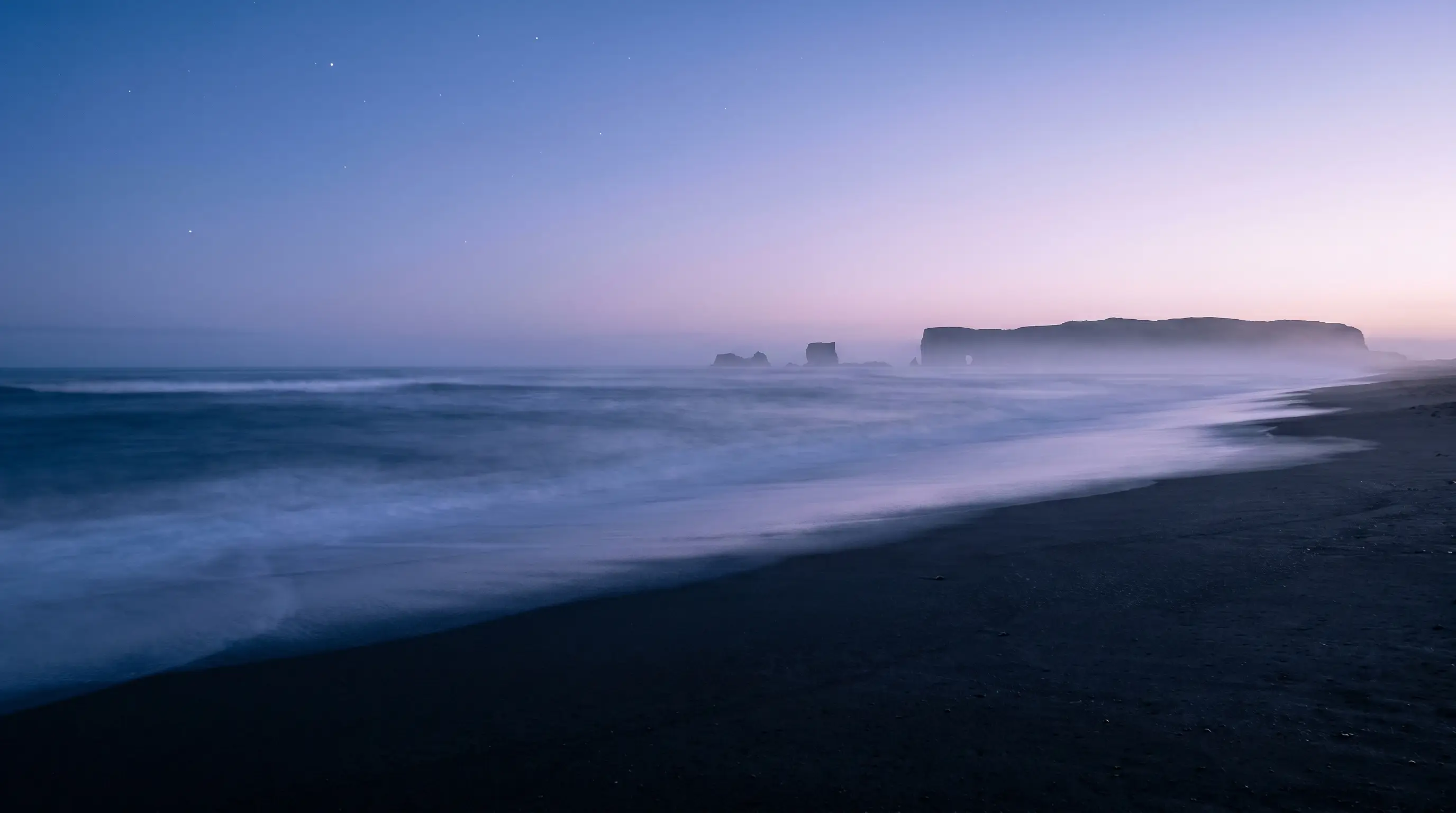 Calm waves at blue hour