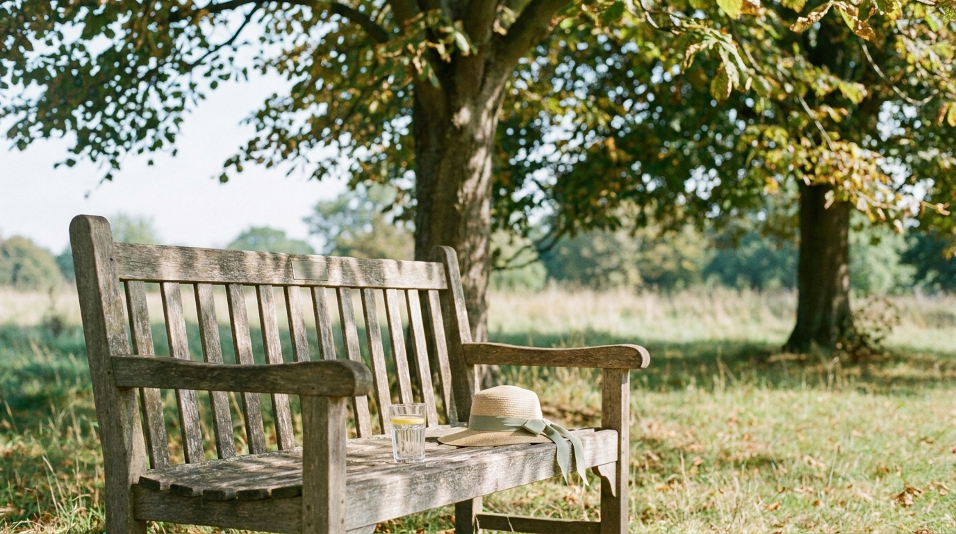 Sunlit park bench in late summer, a reminder that UK sunshine does not guarantee healthy vitamin D levels