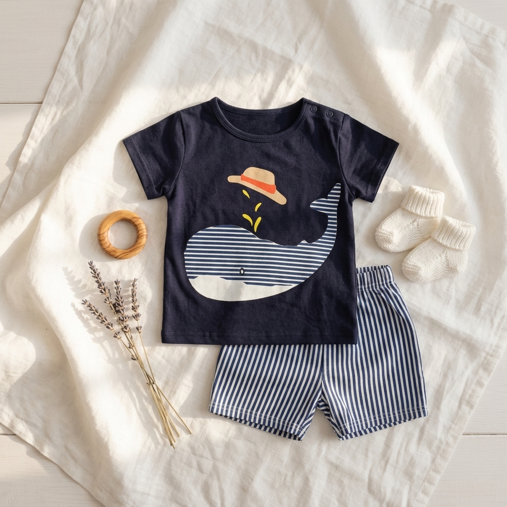 Blue Whale two-piece baby cotton set by Mimou Babywear