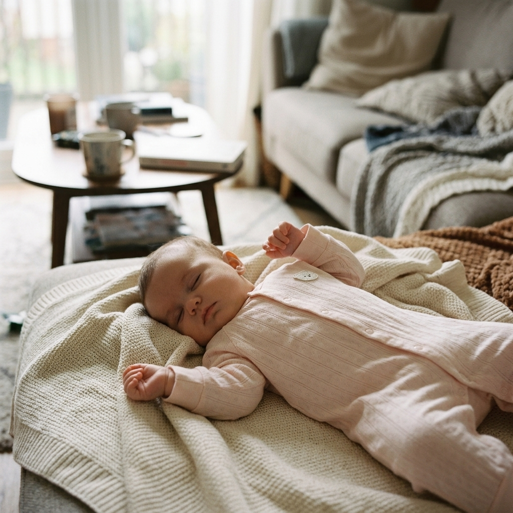 Baby resting in a soft snap-front cotton sleepsuit