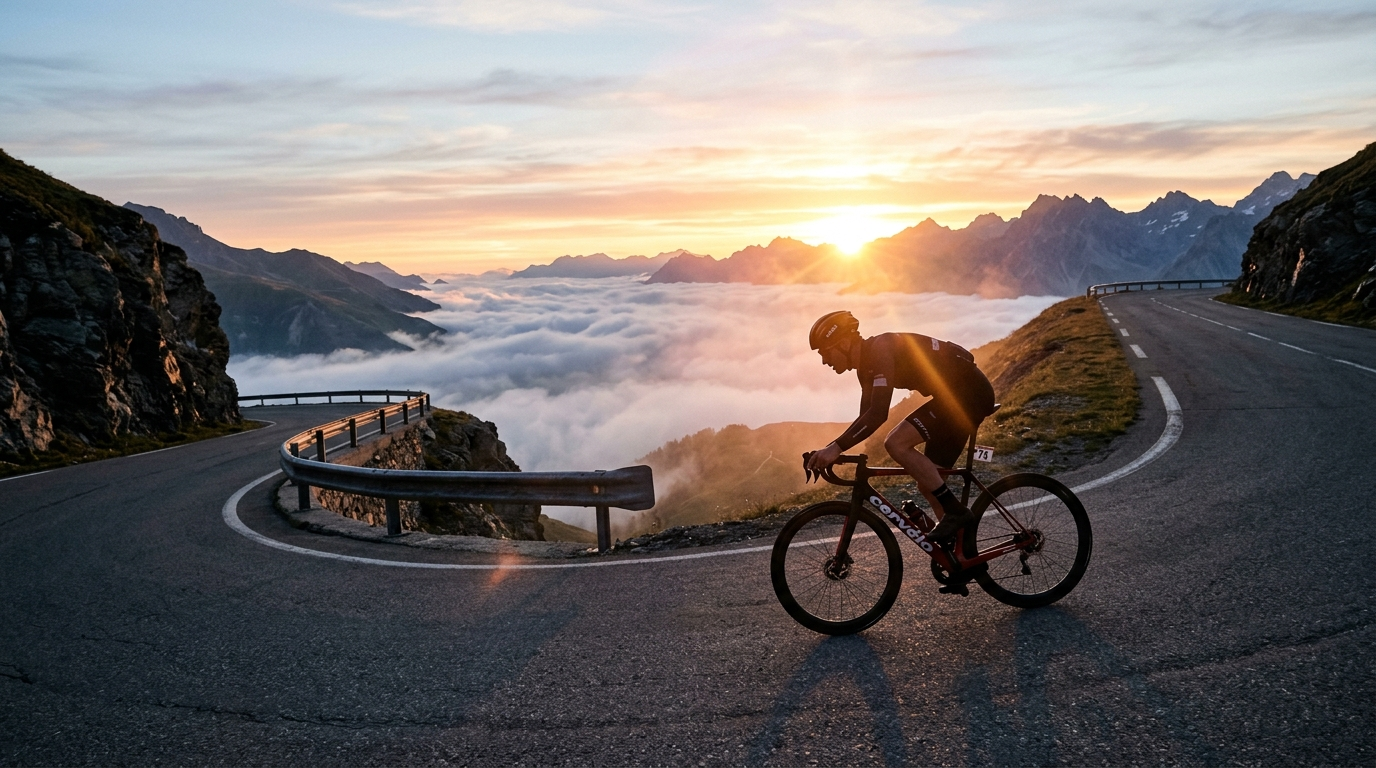 Radfahrer Bergpass Sonnenaufgang