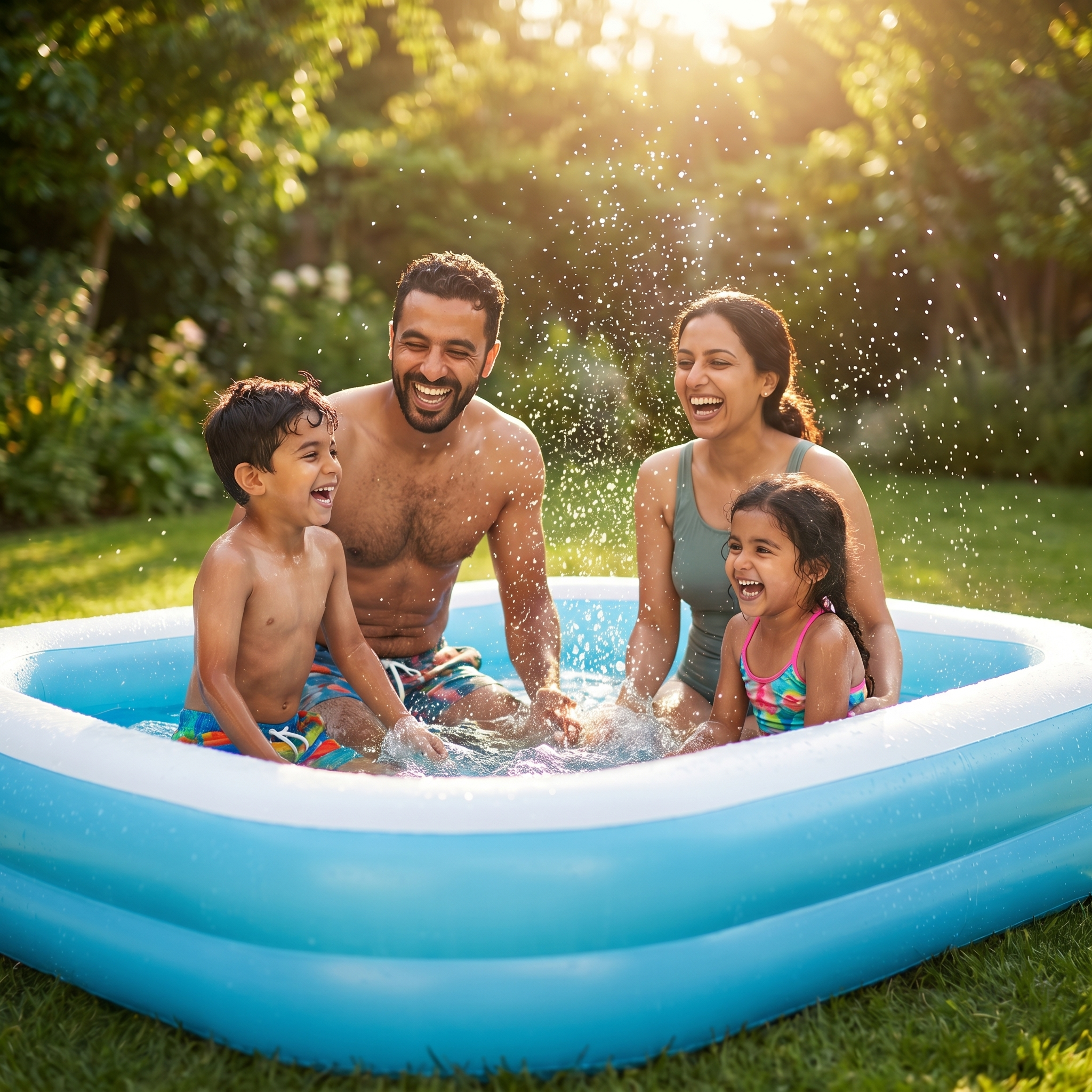 Famille profitant d'une piscine gonflable Pampou