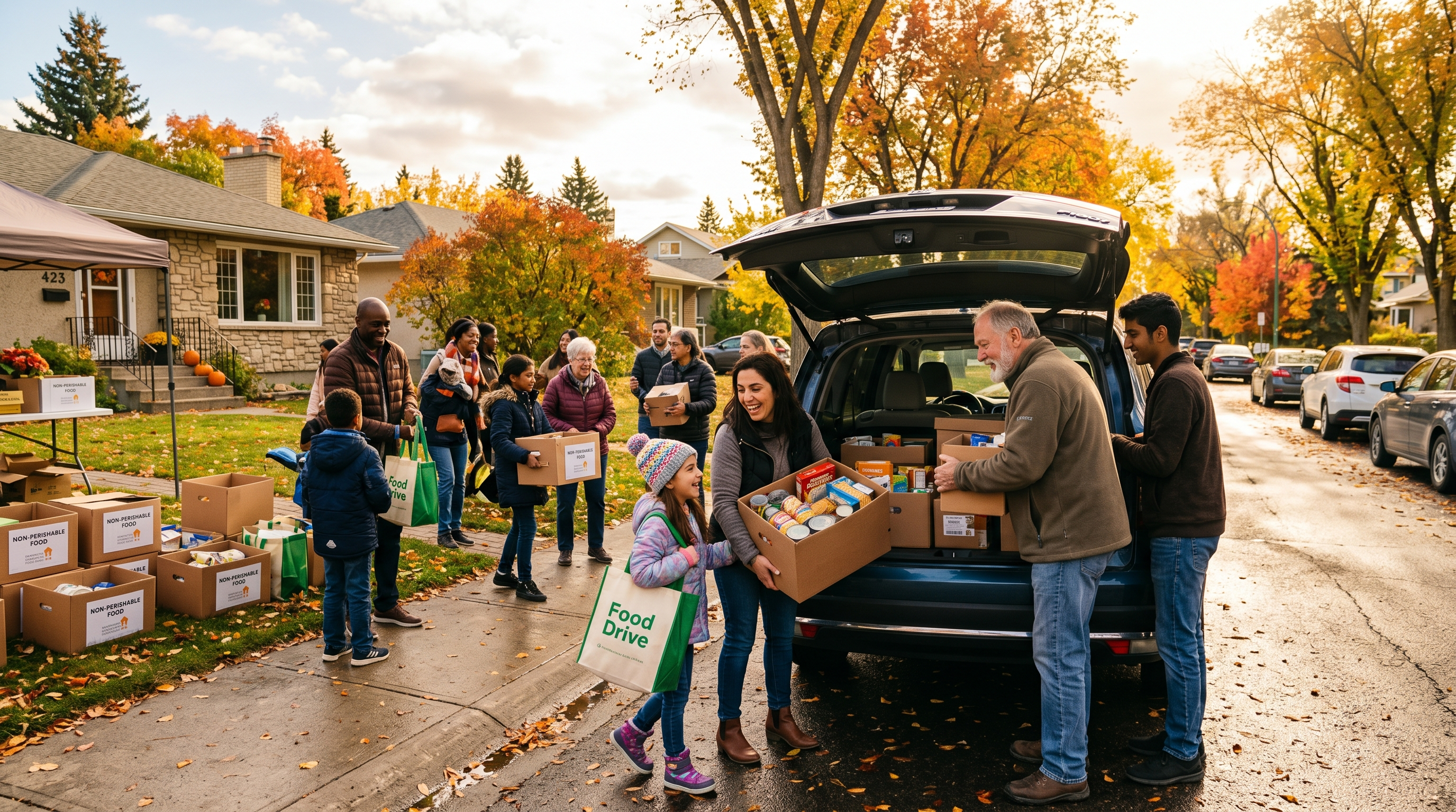 Volunteers loading food donations