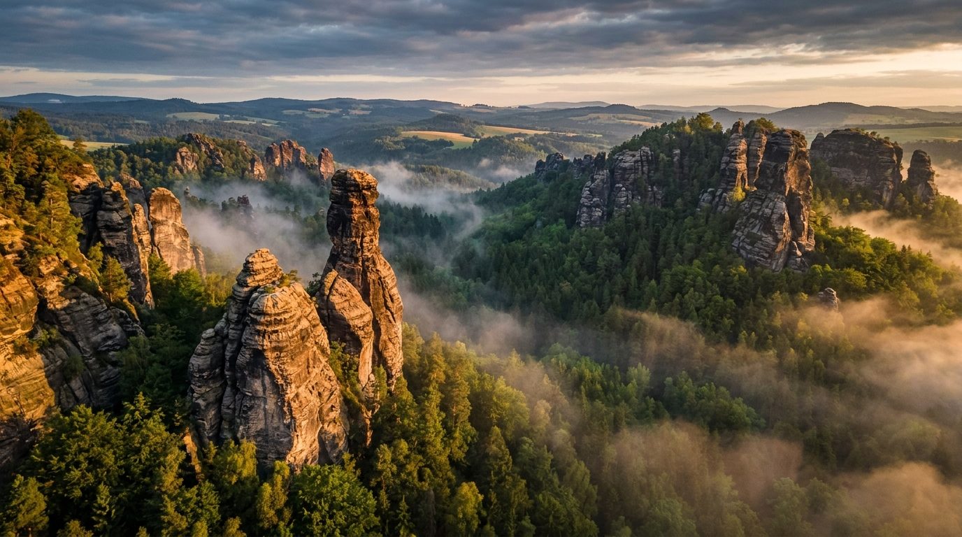 Lužické hory — letecký pohled na krajinu