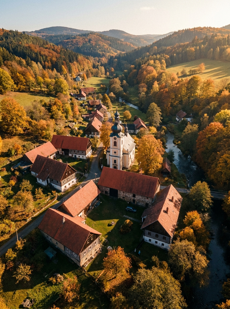 Tradiční česká vesnice v Lužických horách