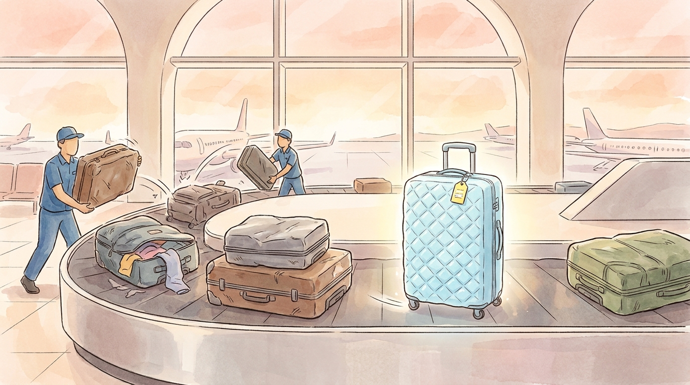 Suitcases being handled roughly on an airport baggage carousel