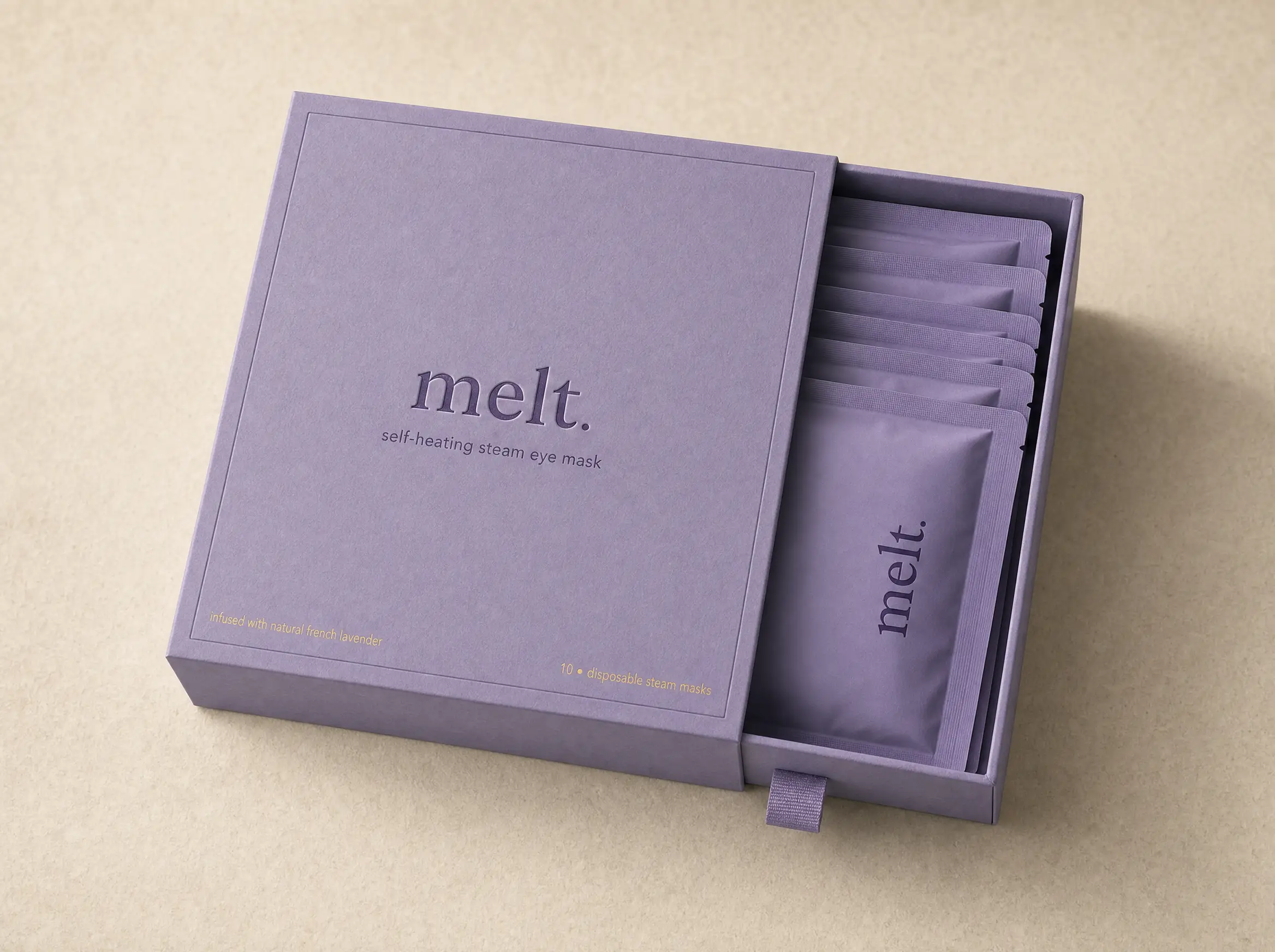 melt unboxing — sliding box with sealed lavender sachets