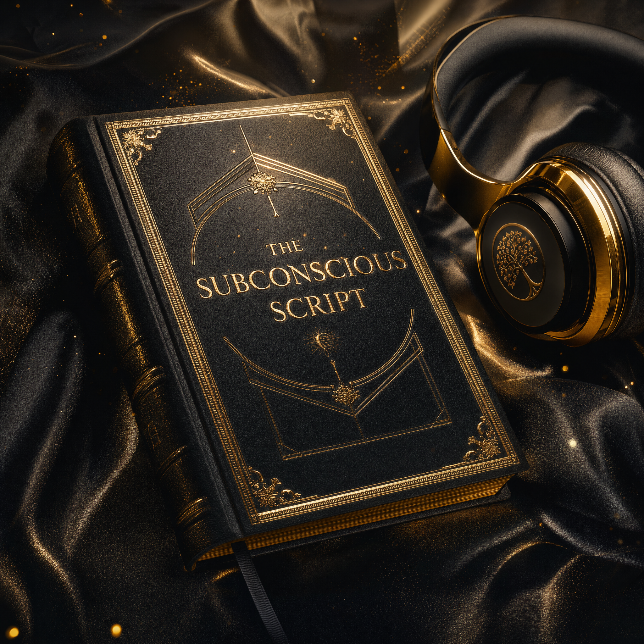 The Subconscious Script Luxury Journal and Headphone Mockup