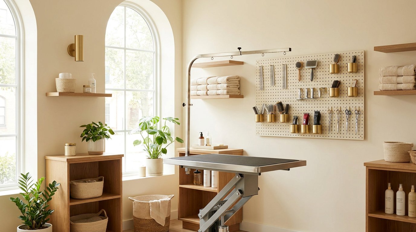 Modern pet grooming salon interior