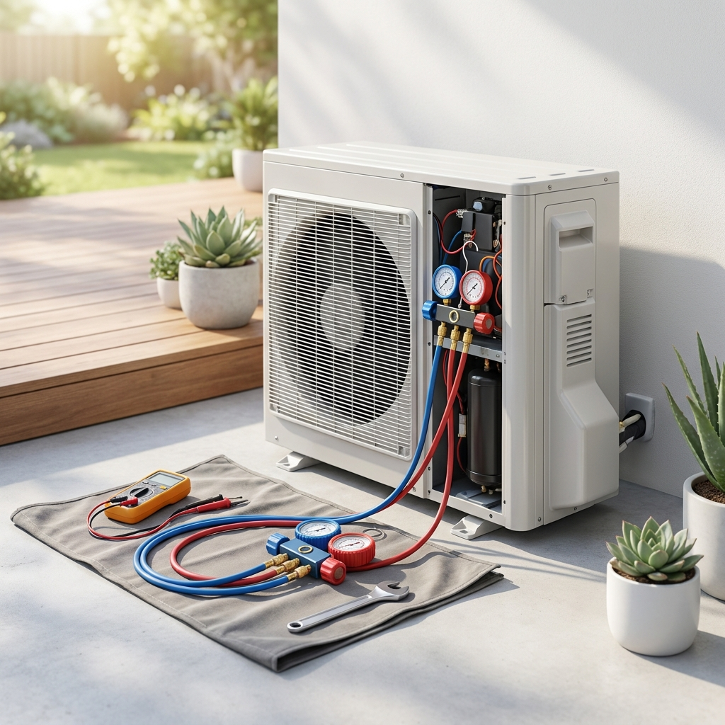 HVAC unit being serviced