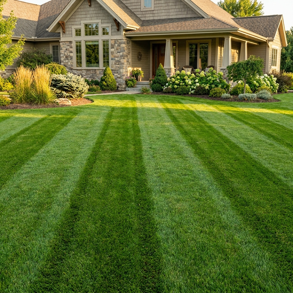 Freshly mowed lawn with crisp mower stripes