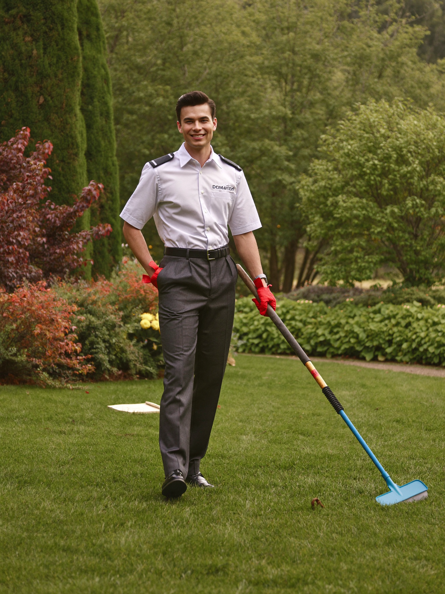 Friendly professional landscaper in a green yard