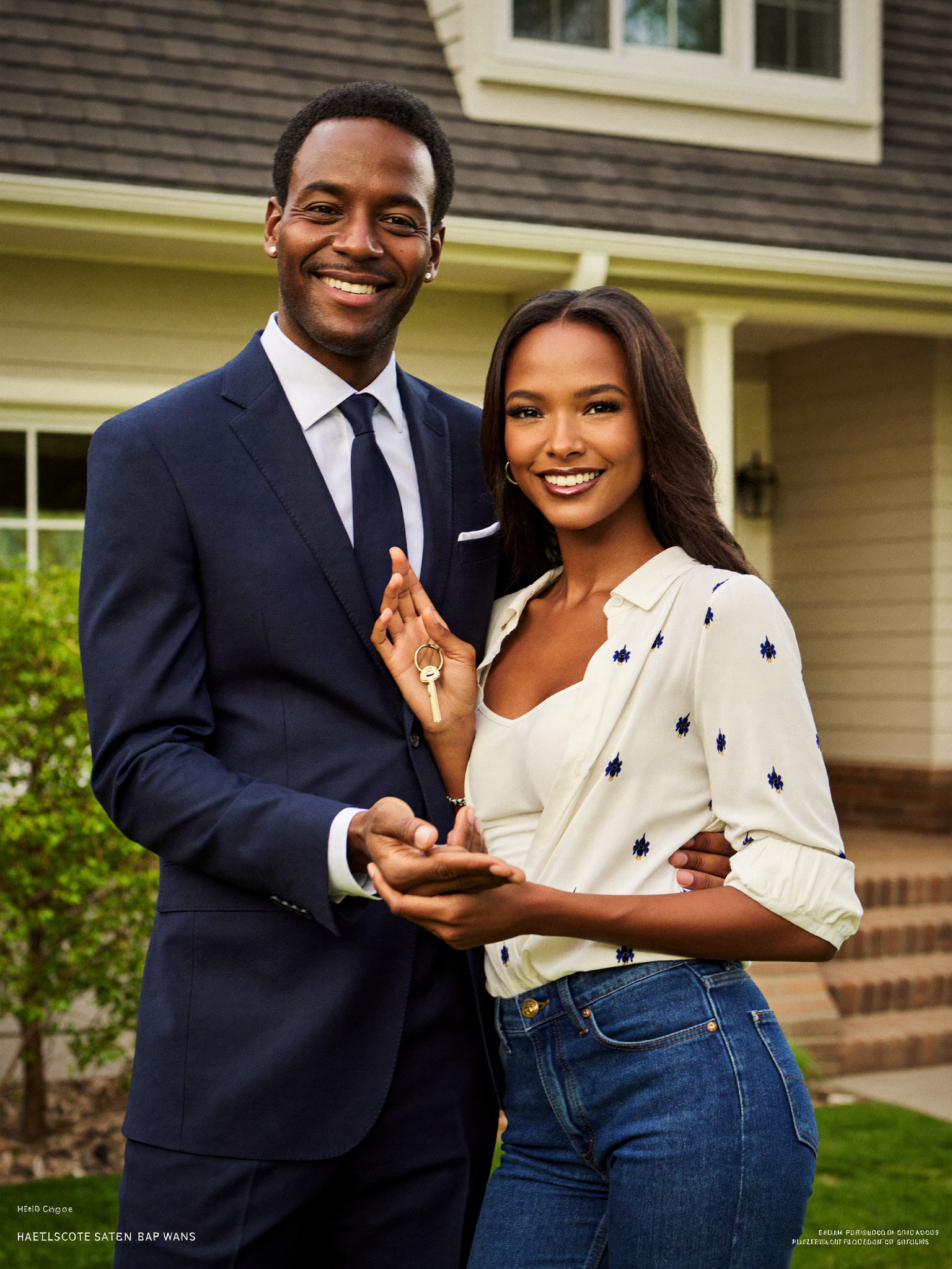 Real estate agent handing keys to a happy couple