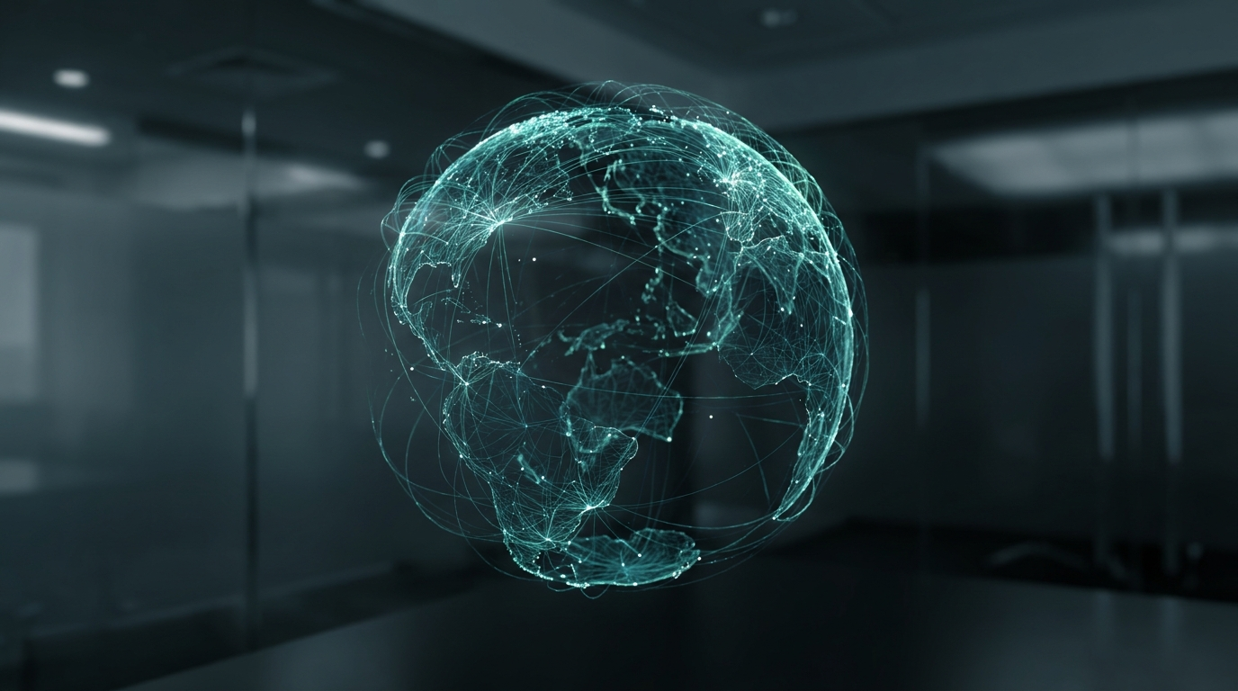 Abstract globe of connected points representing global open-source coverage