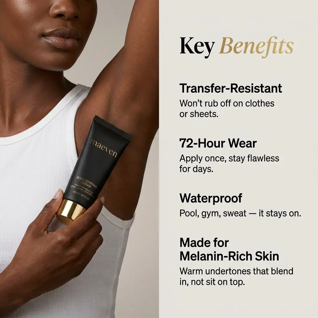 MAEVEN key benefits: transfer-resistant, 72-hour wear, waterproof