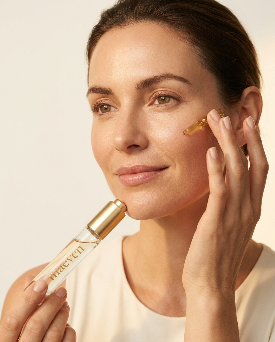 Customer applying MAEVEN Gold Lift Serum