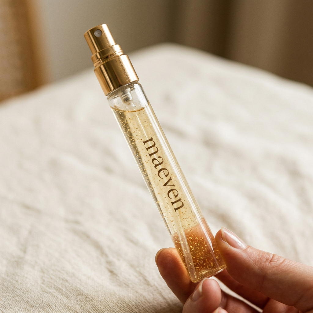 Customer applying MAEVEN Gold Lift Serum